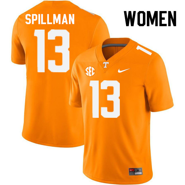 Women #13 Edwin Spillman Tennessee Volunteers College Football Jerseys Stitched-Orange